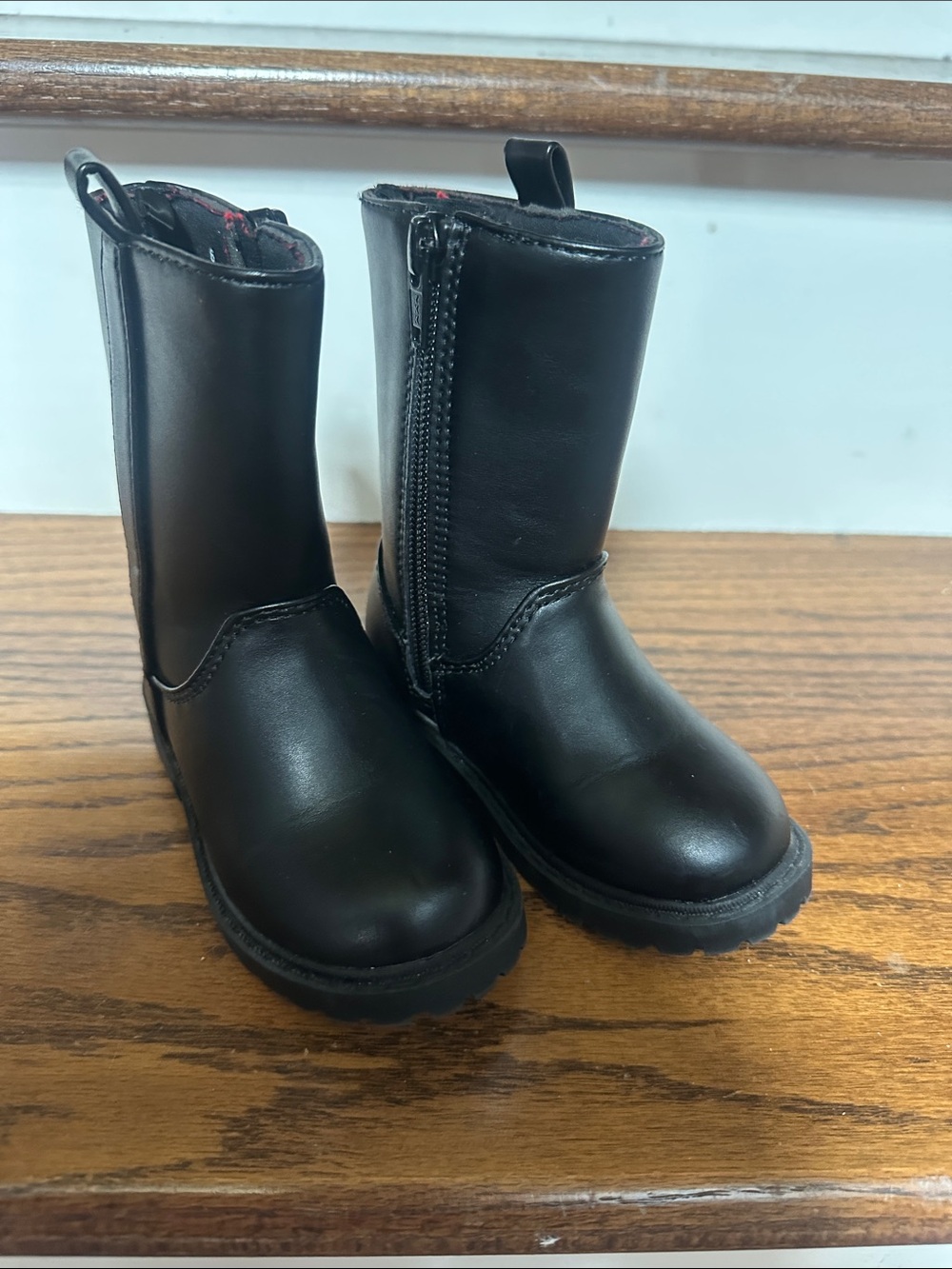 Kids Black Zip-Front Mid-Calf Boots